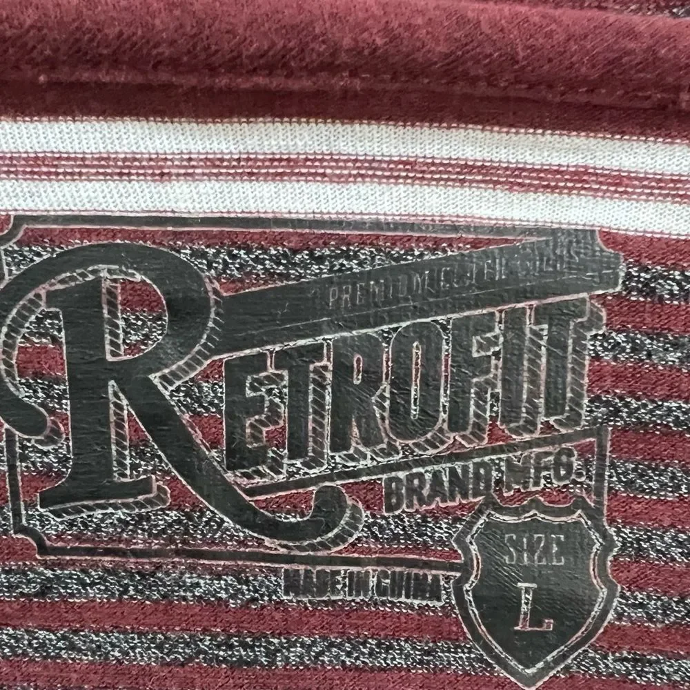 Retrofit Brand men’s burgundy and gray striped long sleeve hoodie top size large